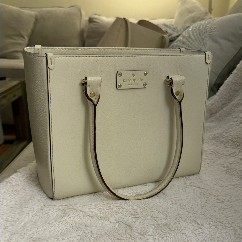 Kate Spade Ivory Tote with Dark Brown Handles